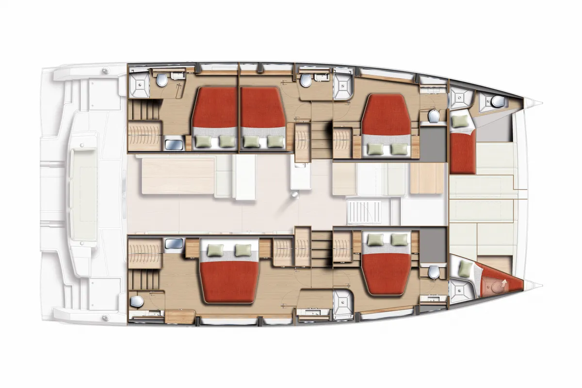 Floor plan of Bali 5.2, a catamaran at Kaštela, Croatia