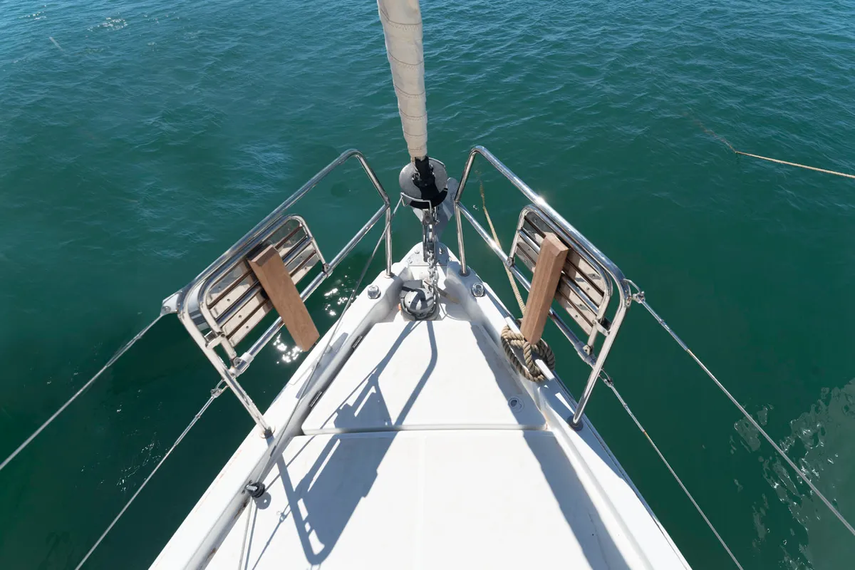 Deck of SuElli, a Jeanneau Sun Odyssey 410 sailboat at Felanitx, Spain
