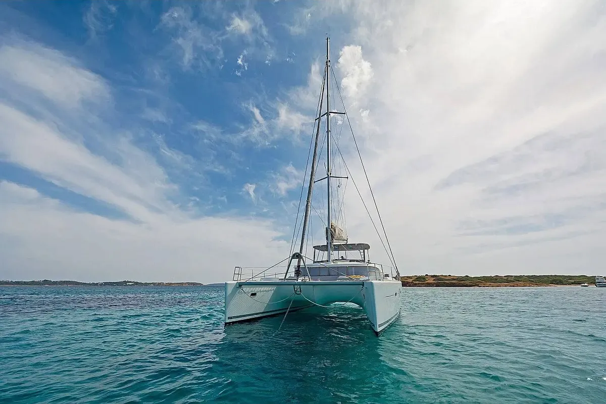 Exterior view of Lagoon 500, a catamaran at Athens, Greece