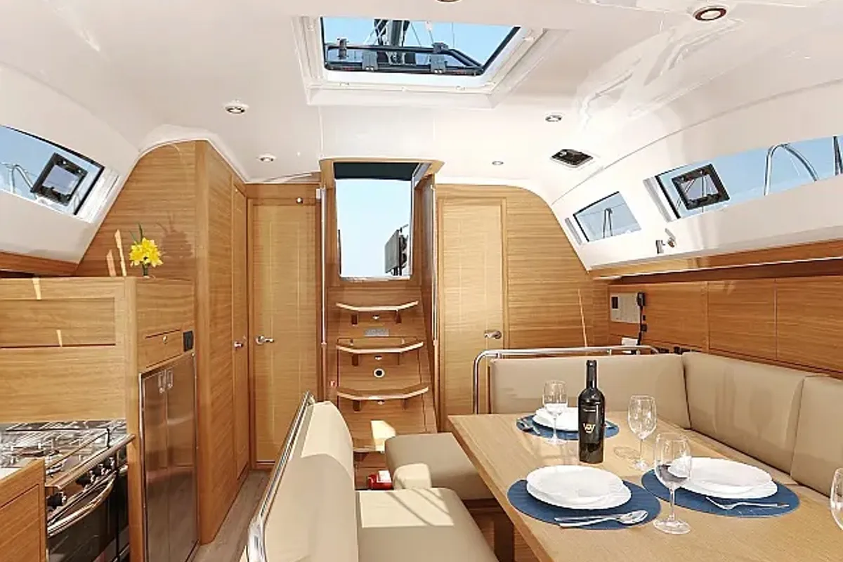 Galley of Lara, a Elan Impression 45.1 sailboat at Grad Trogir, Croatia