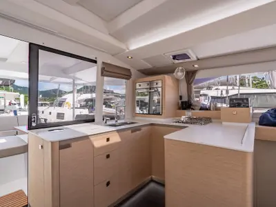 Galley of Rendezvous III, a Fountaine Pajot Astrea 42 catamaran at Road Town, British Virgin Islands