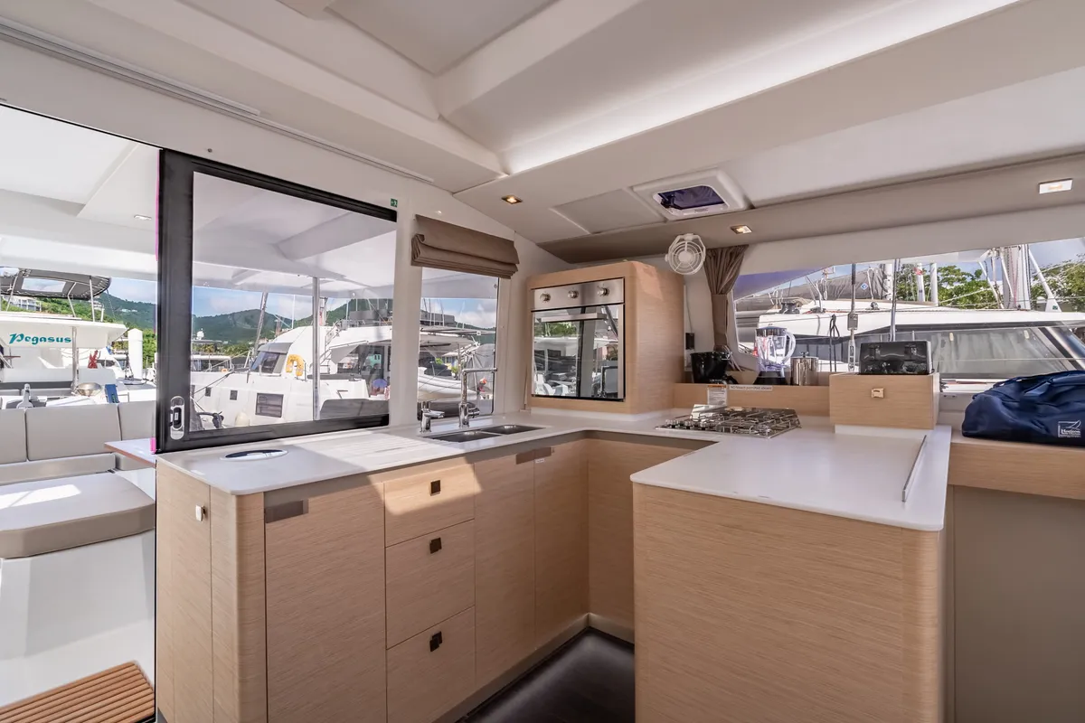 Galley of Rendezvous III, a Fountaine Pajot Astrea 42 catamaran at Road Town, British Virgin Islands
