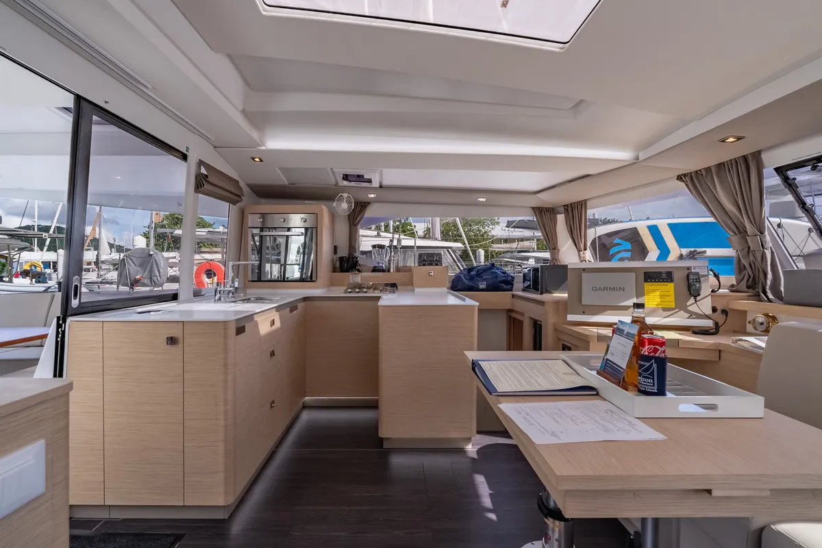 Salon of Rendezvous III, a Fountaine Pajot Astrea 42 catamaran at Road Town, British Virgin Islands