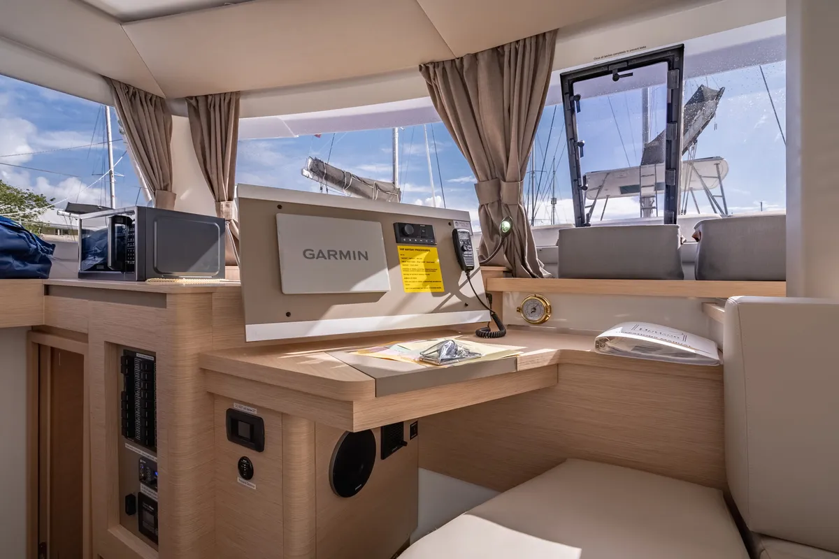 Salon of Rendezvous III, a Fountaine Pajot Astrea 42 catamaran at Road Town, British Virgin Islands