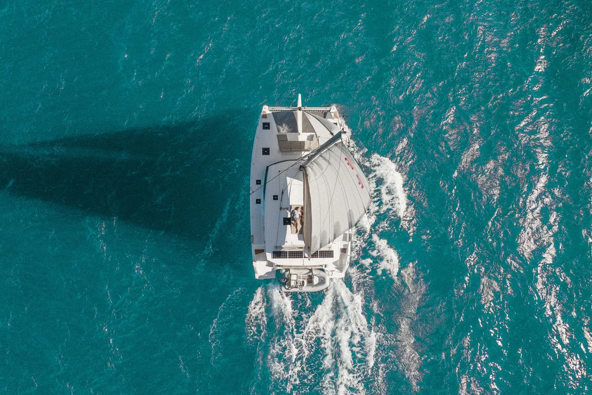 Exterior view of Rendezvous III, a Fountaine Pajot Astrea 42 catamaran at Road Town, British Virgin Islands