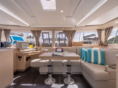 Salon of Rendezvous III, a Fountaine Pajot Astrea 42 catamaran at Road Town, British Virgin Islands