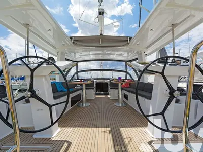 Cockpit of Joy, a Hanse 548 sailboat at Municipal Unit of Lefkada, Greece