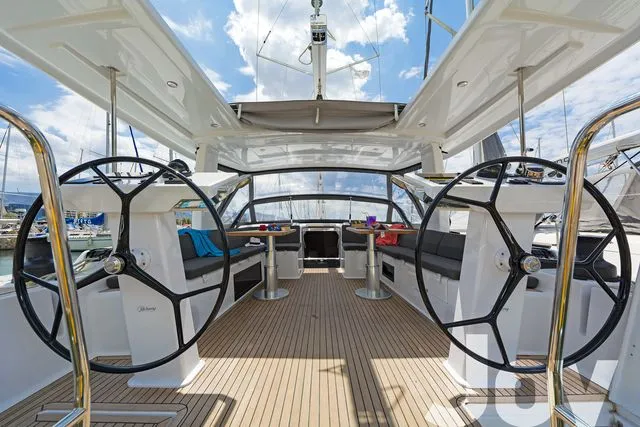 Cockpit of Joy, a Hanse 548 sailboat at Municipal Unit of Lefkada, Greece