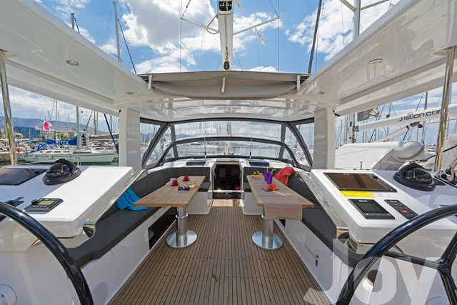 Cockpit of Joy, a Hanse 548 sailboat at Municipal Unit of Lefkada, Greece
