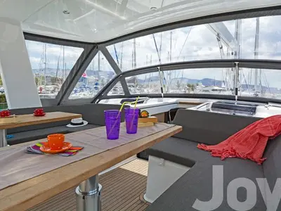 Deck of Joy, a Hanse 548 sailboat at Municipal Unit of Lefkada, Greece