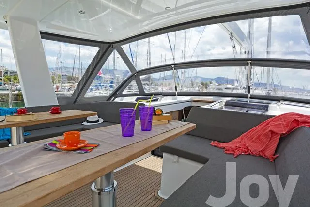 Deck of Joy, a Hanse 548 sailboat at Municipal Unit of Lefkada, Greece