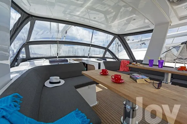 Deck of Joy, a Hanse 548 sailboat at Municipal Unit of Lefkada, Greece