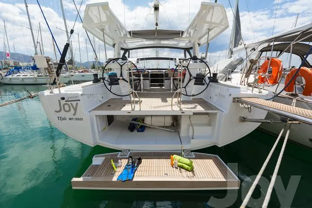 Deck of Joy, a Hanse 548 sailboat at Municipal Unit of Lefkada, Greece