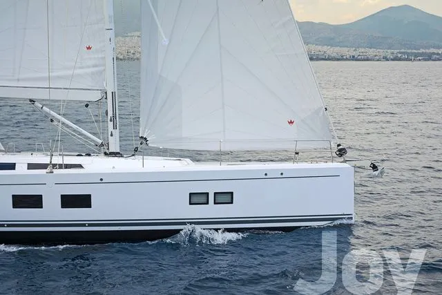 Exterior view of Joy, a Hanse 548 sailboat at Municipal Unit of Lefkada, Greece