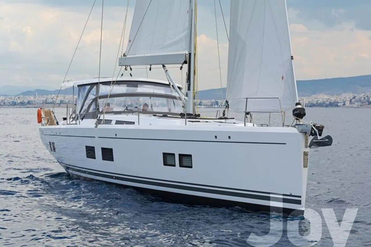 Exterior view of Joy, a Hanse 548 sailboat at Municipal Unit of Lefkada, Greece