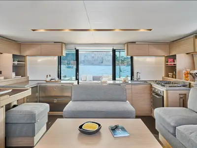 Galley of Deb Elli, a Lagoon 51 catamaran at Sant Antoni de Portmany, Spain