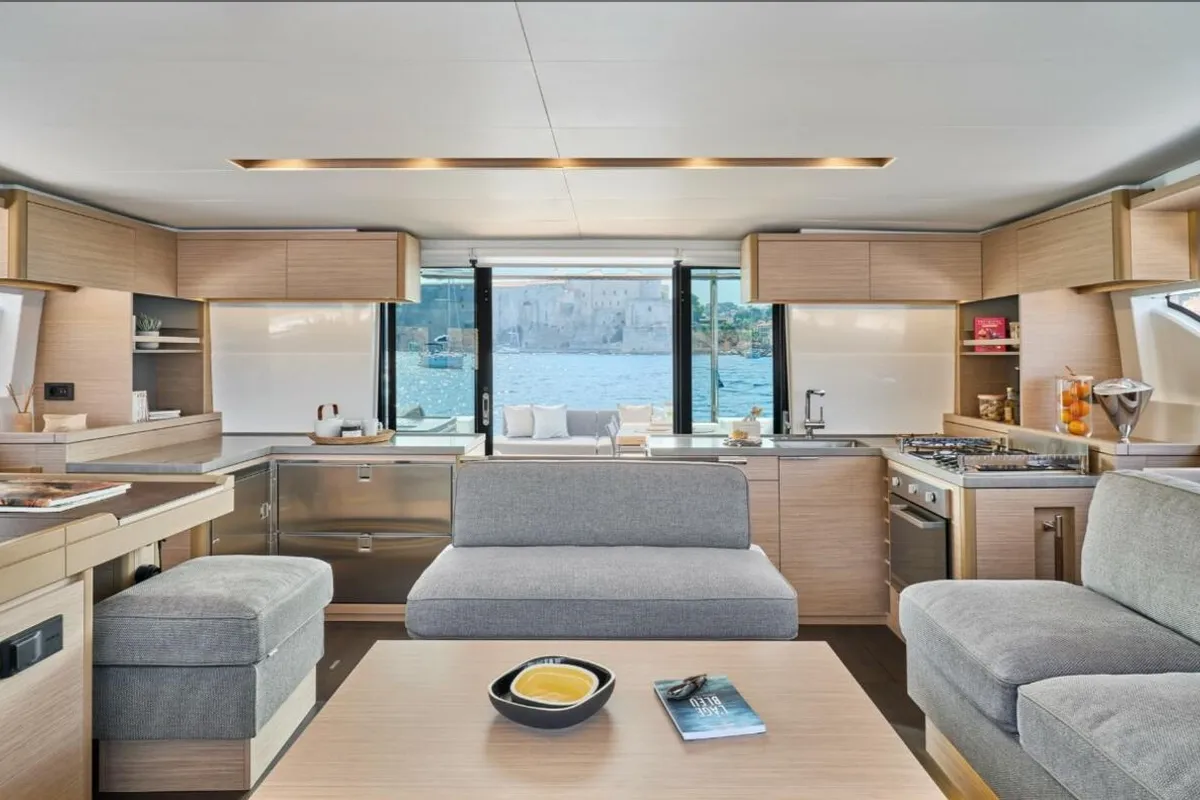 Galley of Deb Elli, a Lagoon 51 catamaran at Sant Antoni de Portmany, Spain