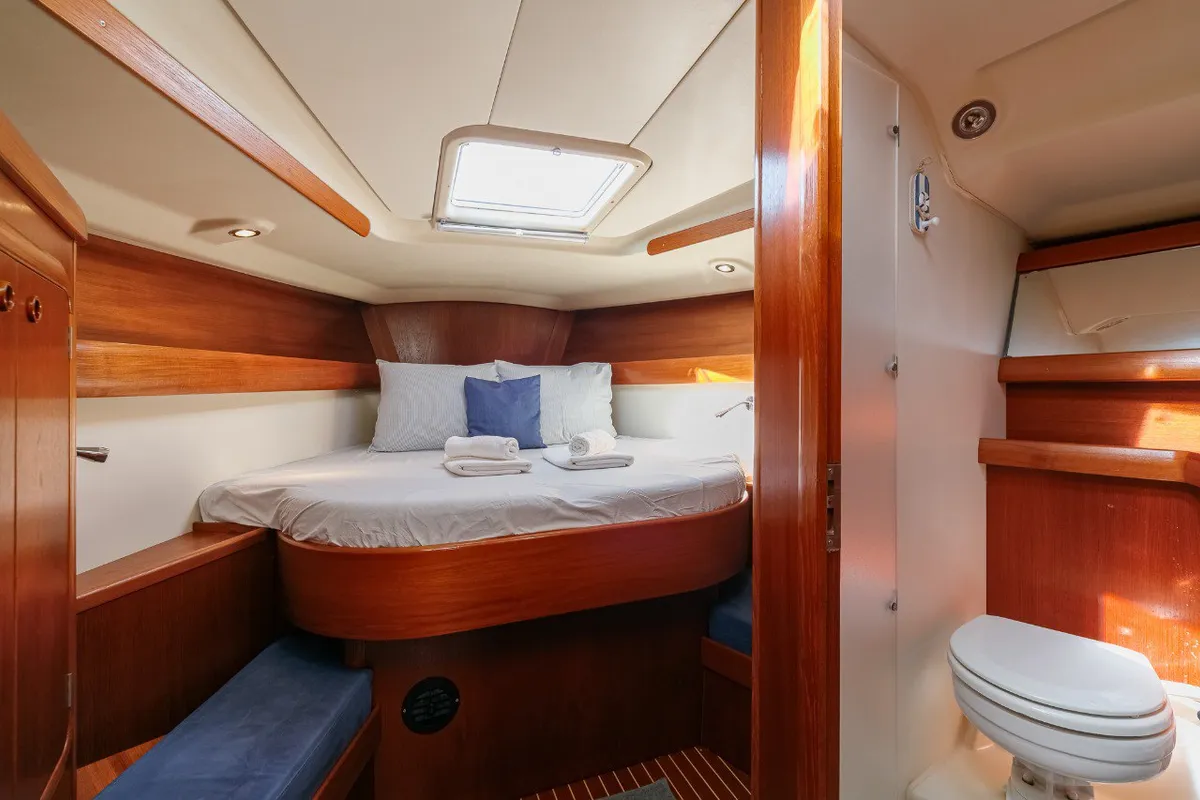 Cabin on Nemo, a Grand Soleil 43 sailboat at Baiona, Spain