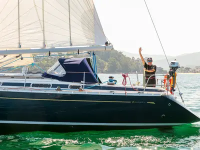 Deck of Nemo, a Grand Soleil 43 sailboat at Baiona, Spain