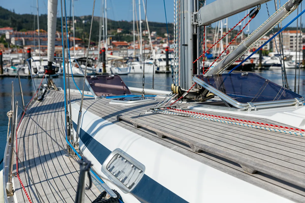 Deck of Nemo, a Grand Soleil 43 sailboat at Baiona, Spain