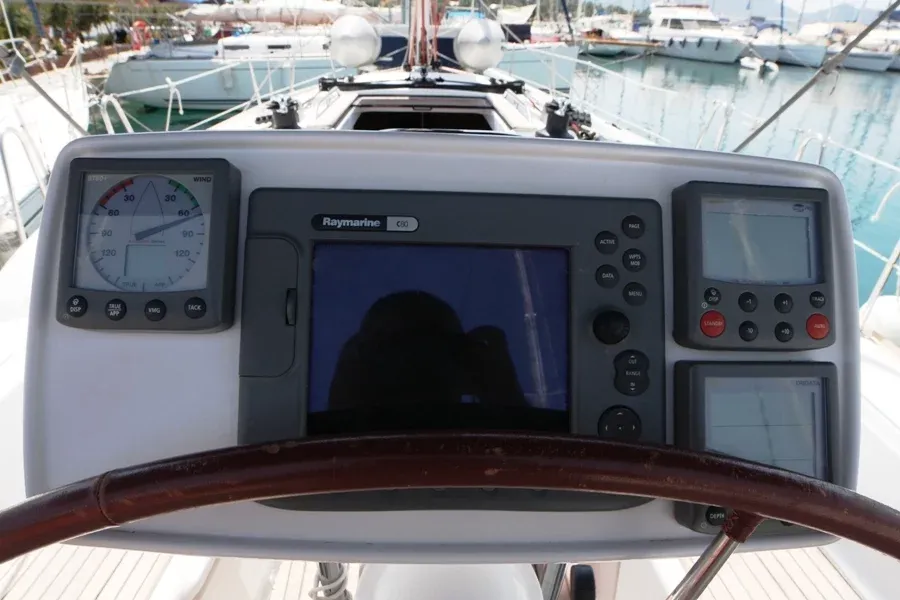 Cockpit of Schnecke, a Jeanneau Sun Odyssey 36i sailboat at Marmaris, Turkey