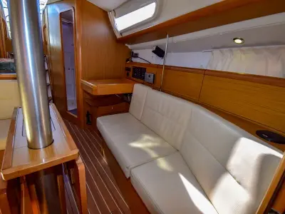 Salon of Schnecke, a Jeanneau Sun Odyssey 36i sailboat at Marmaris, Turkey