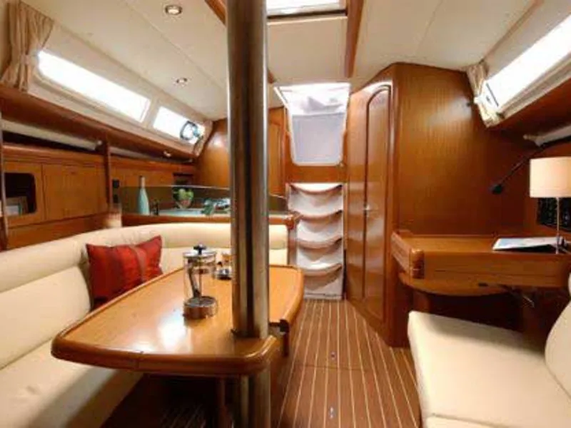 Salon of Schnecke, a Jeanneau Sun Odyssey 36i sailboat at Marmaris, Turkey