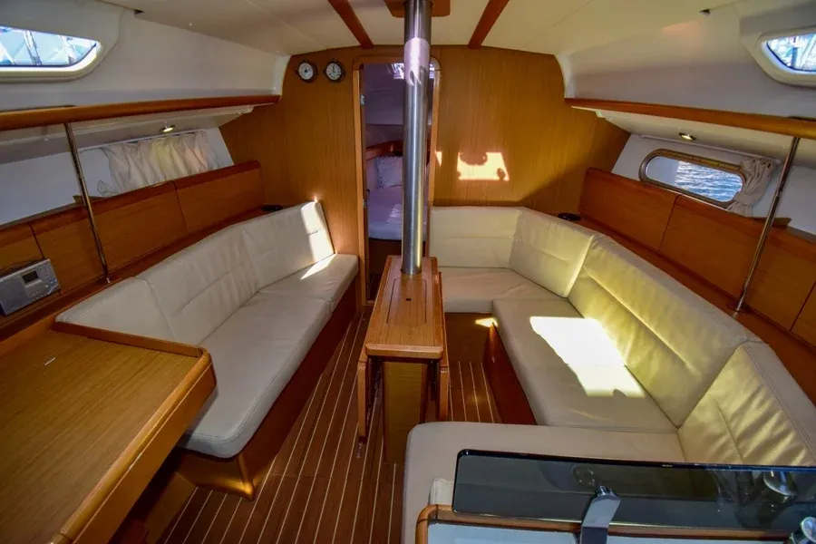 Salon of Schnecke, a Jeanneau Sun Odyssey 36i sailboat at Marmaris, Turkey