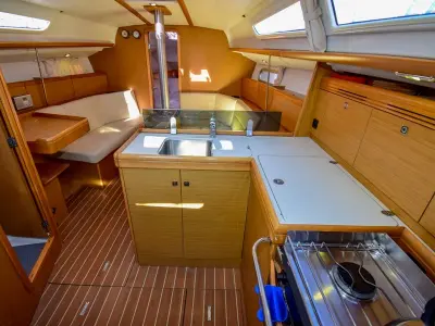 Galley of Schnecke, a Jeanneau Sun Odyssey 36i sailboat at Marmaris, Turkey