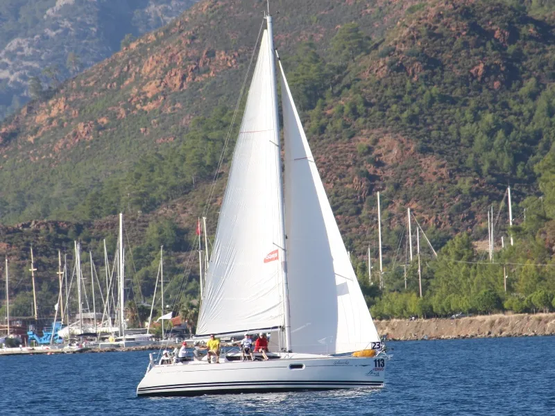 Exterior view of Schnecke, a Jeanneau Sun Odyssey 36i sailboat at Marmaris, Turkey