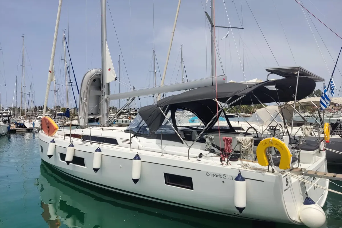 Exterior view of DALIA, a Beneteau Oceanis 51.1 sailboat at Kontokali, Greece