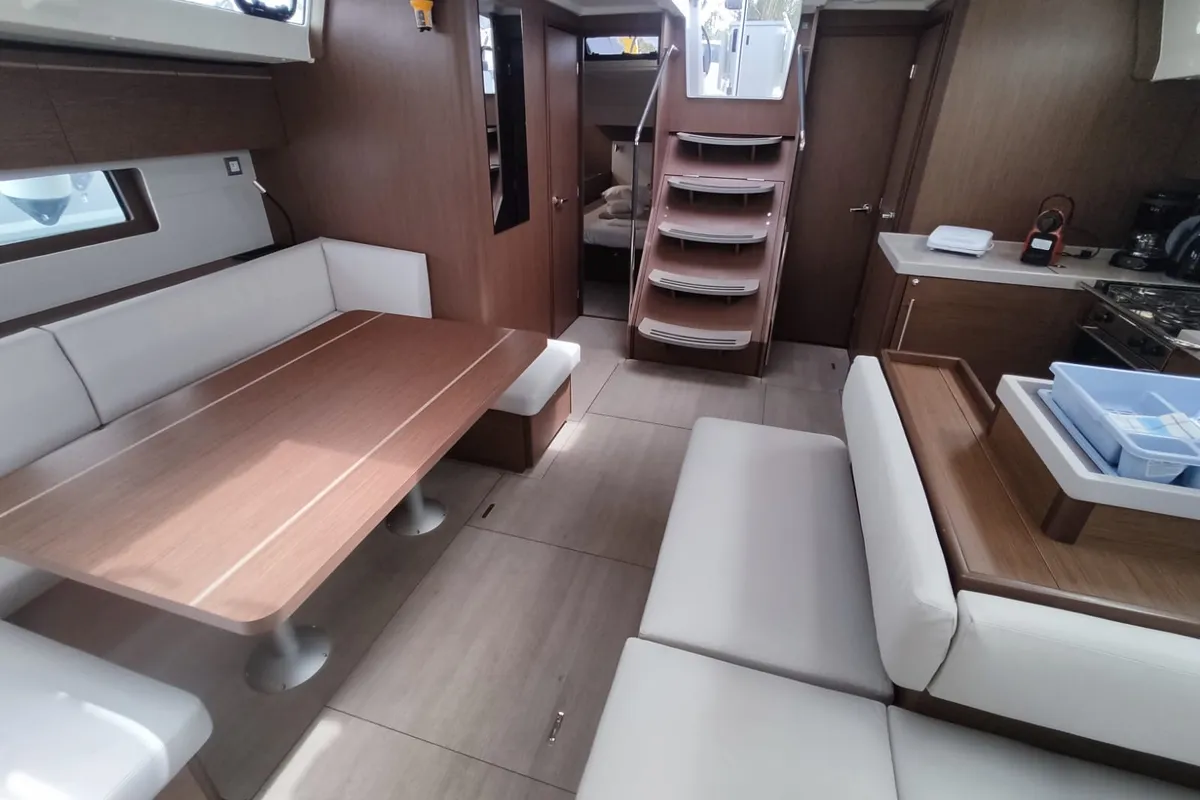 Salon of DALIA, a Beneteau Oceanis 51.1 sailboat at Kontokali, Greece