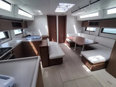 Salon of DALIA, a Beneteau Oceanis 51.1 sailboat at Kontokali, Greece