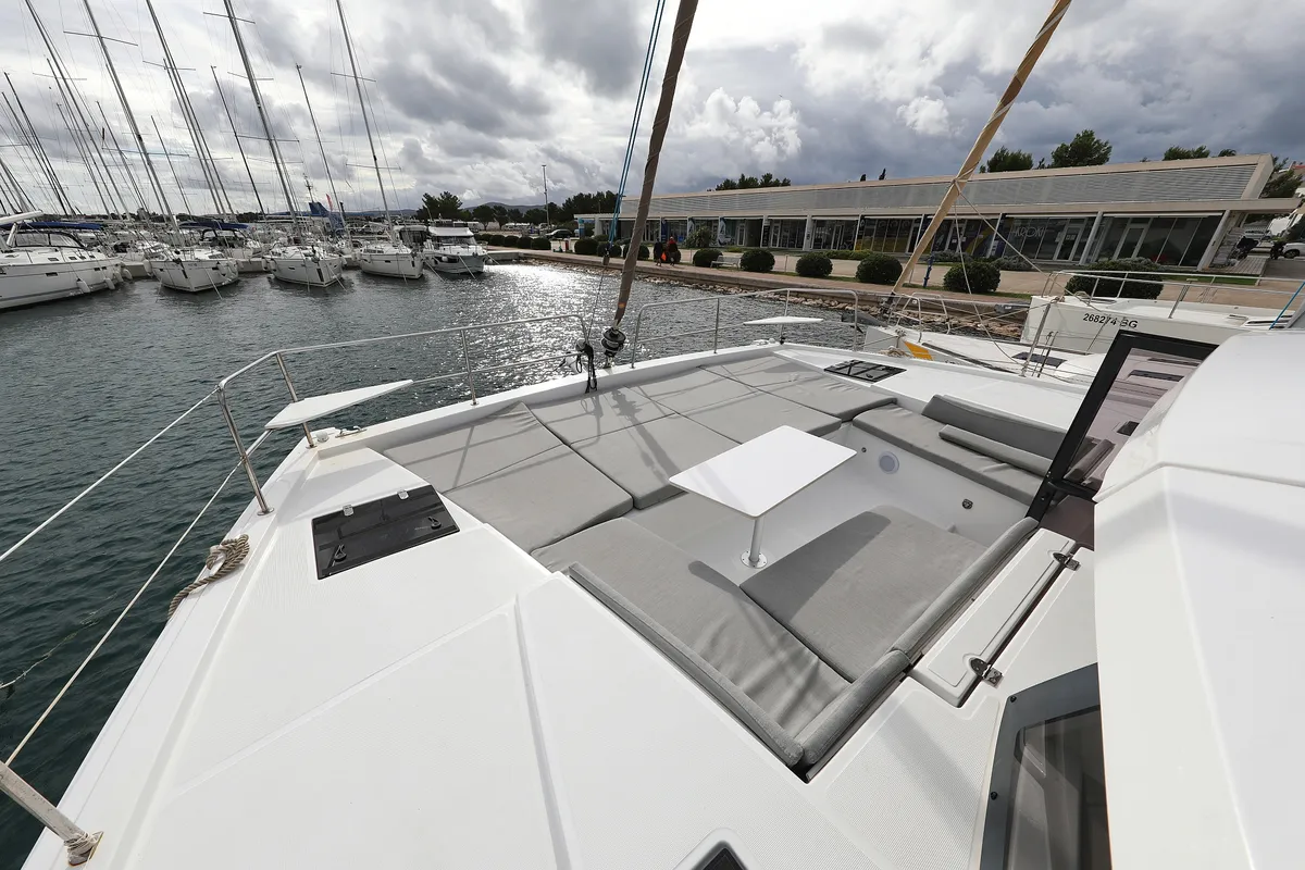 Deck of Sunlight, a Bali 4.2 OW catamaran at Grad Biograd na Moru, Croatia
