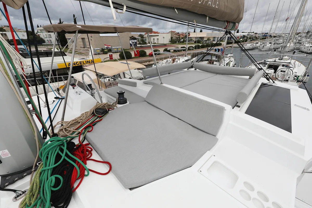 Deck of Sunlight, a Bali 4.2 OW catamaran at Grad Biograd na Moru, Croatia