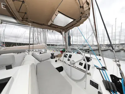 Cockpit of Sunlight, a Bali 4.2 OW catamaran at Grad Biograd na Moru, Croatia