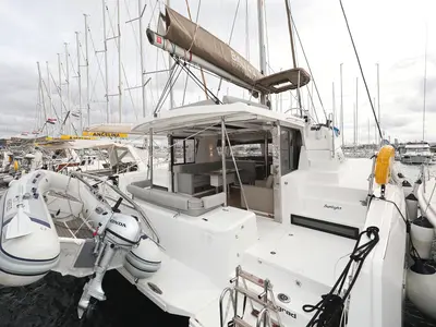 Deck of Sunlight, a Bali 4.2 OW catamaran at Grad Biograd na Moru, Croatia