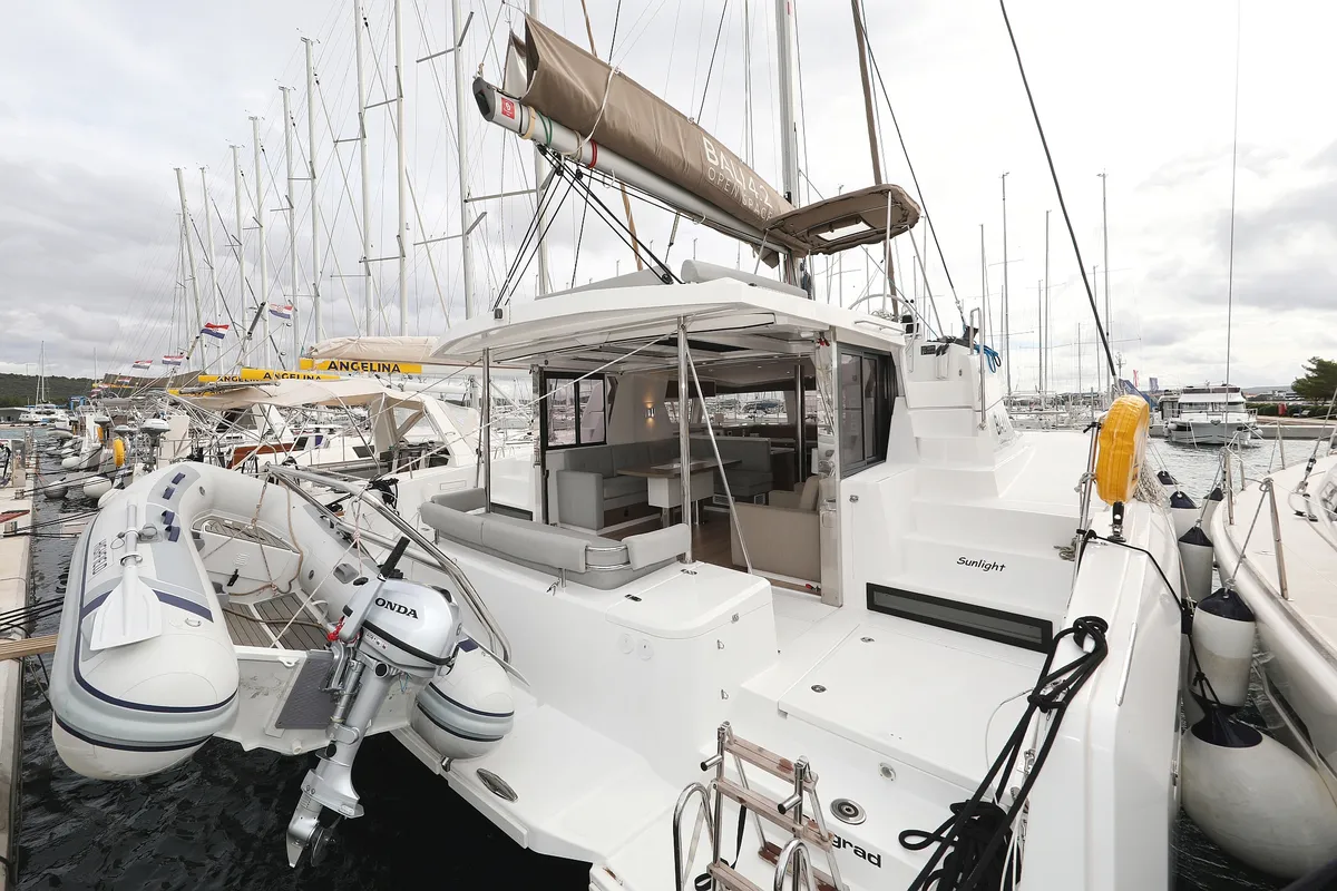 Deck of Sunlight, a Bali 4.2 OW catamaran at Grad Biograd na Moru, Croatia