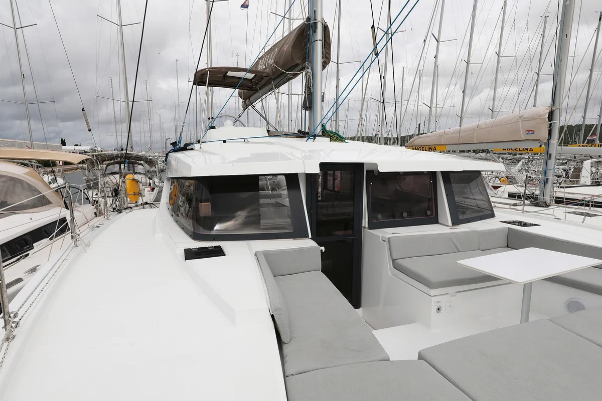 Deck of Sunlight, a Bali 4.2 OW catamaran at Grad Biograd na Moru, Croatia
