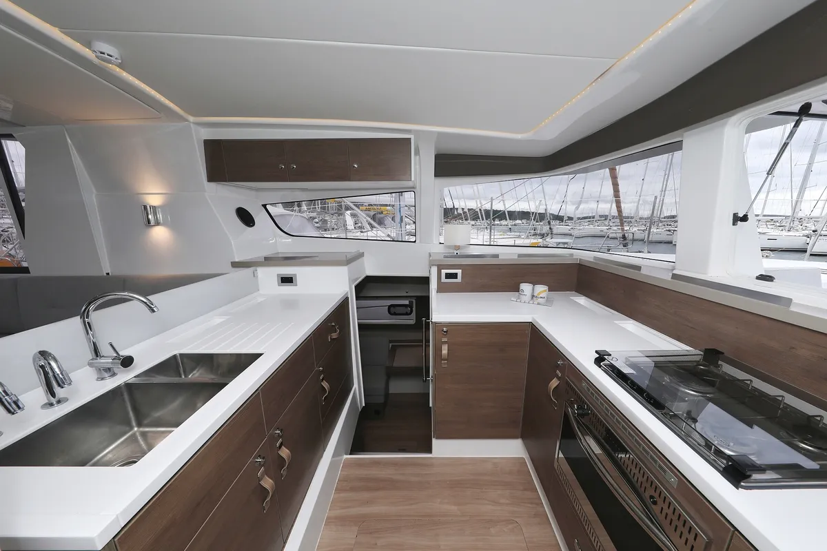Galley of Sunlight, a Bali 4.2 OW catamaran at Grad Biograd na Moru, Croatia