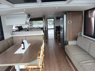 Salon of Exodus, a Bali 4.4 catamaran at Central Abaco, Bahamas