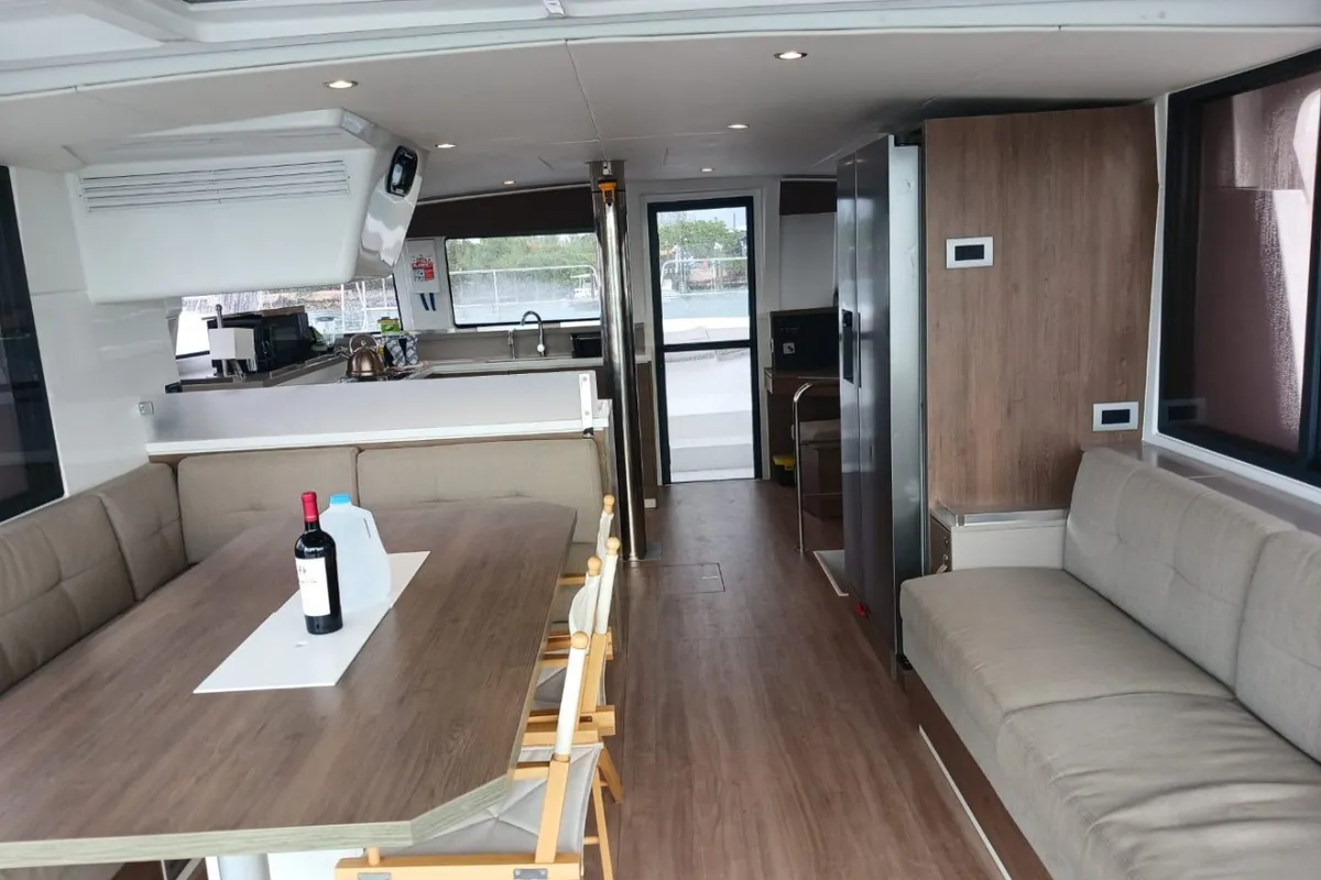 Salon of Exodus, a Bali 4.4 catamaran at Central Abaco, Bahamas