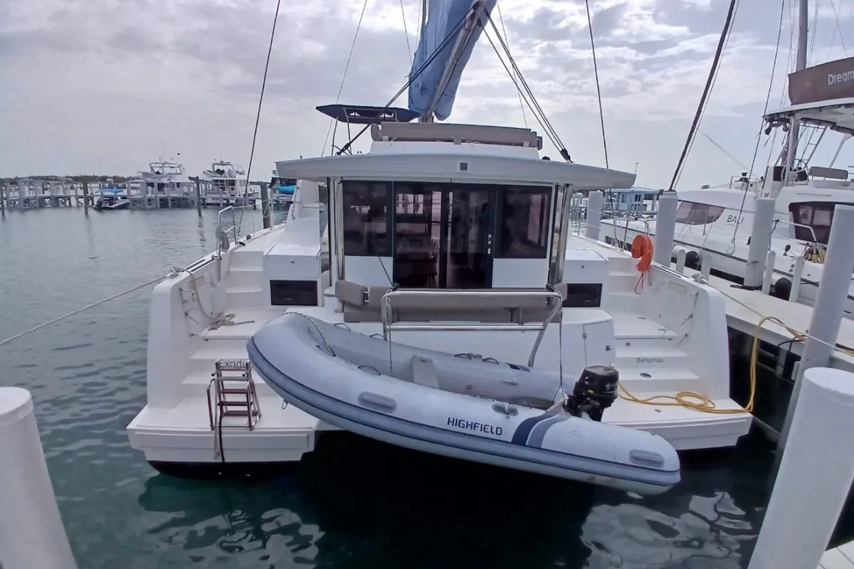Exterior view of Exodus, a Bali 4.4 catamaran at Central Abaco, Bahamas