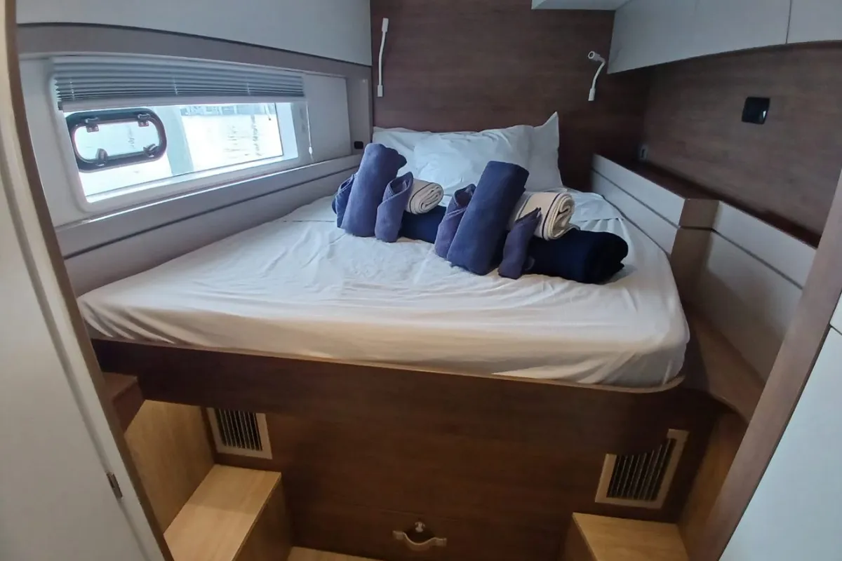 Cabin on Exodus, a Bali 4.4 catamaran at Central Abaco, Bahamas
