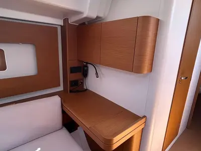 Salon of TITI, a Beneteau First 44 sailboat at Lavrion, Greece