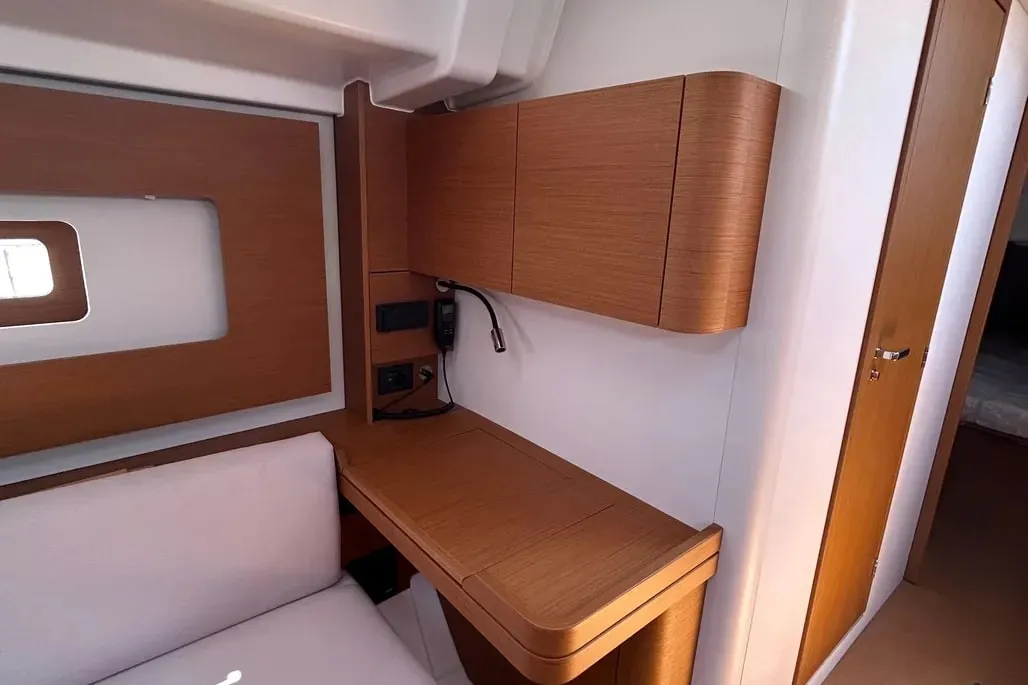 Salon of TITI, a Beneteau First 44 sailboat at Lavrion, Greece