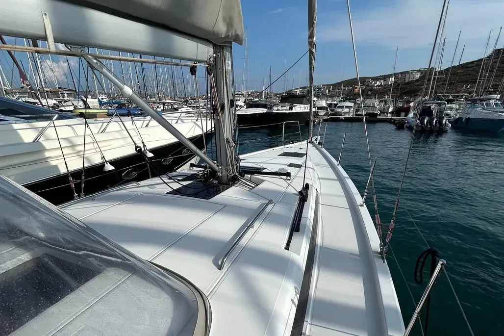 Exterior view of TITI, a Beneteau First 44 sailboat at Lavrion, Greece