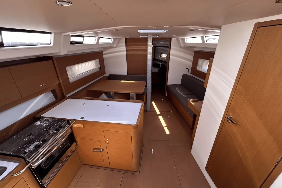 Salon of TITI, a Beneteau First 44 sailboat at Lavrion, Greece