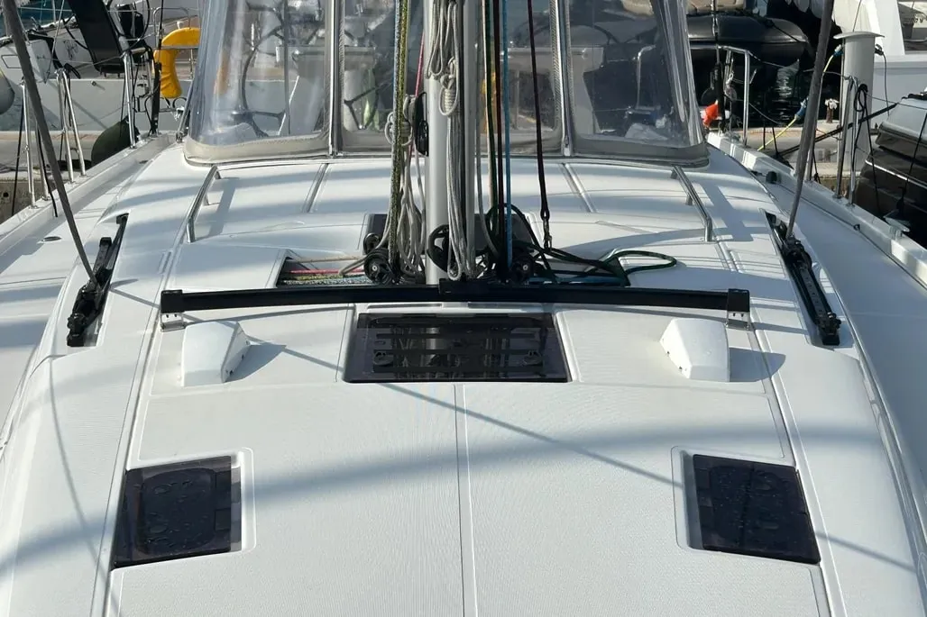 Deck of TITI, a Beneteau First 44 sailboat at Lavrion, Greece
