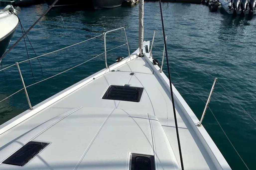 Deck of TITI, a Beneteau First 44 sailboat at Lavrion, Greece